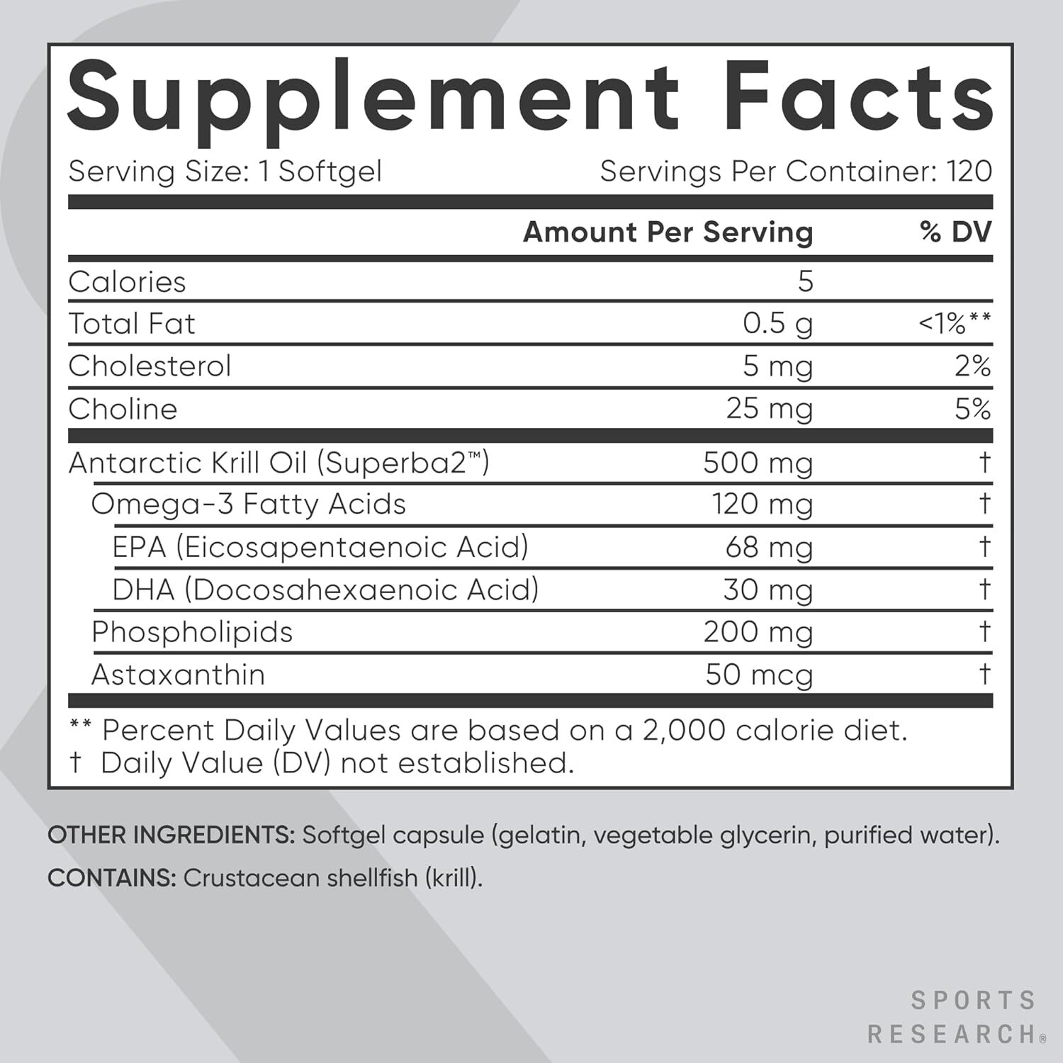 Sports Research Antarctic Krill Oil Omega 3 Mini-Softgels 500mg -120 Softgel Capsules