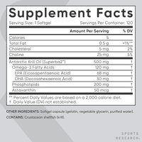 Sports Research Antarctic Krill Oil Omega 3 Mini-Softgels 500mg -120 Softgel Capsules