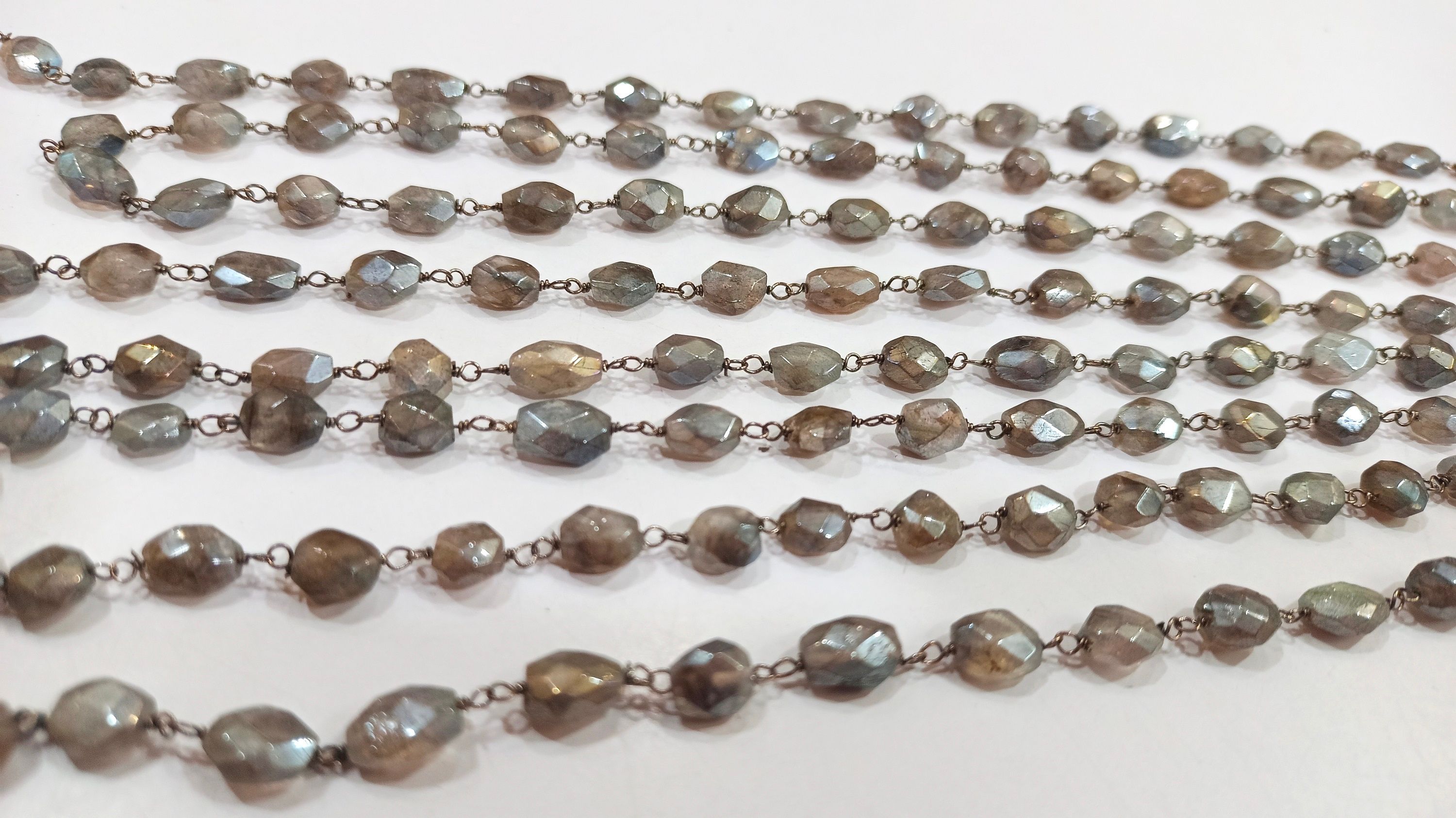 Natural Labradorite Oval Faceted 4X7 to 6X12 Rosary Chain Sold Per Foot