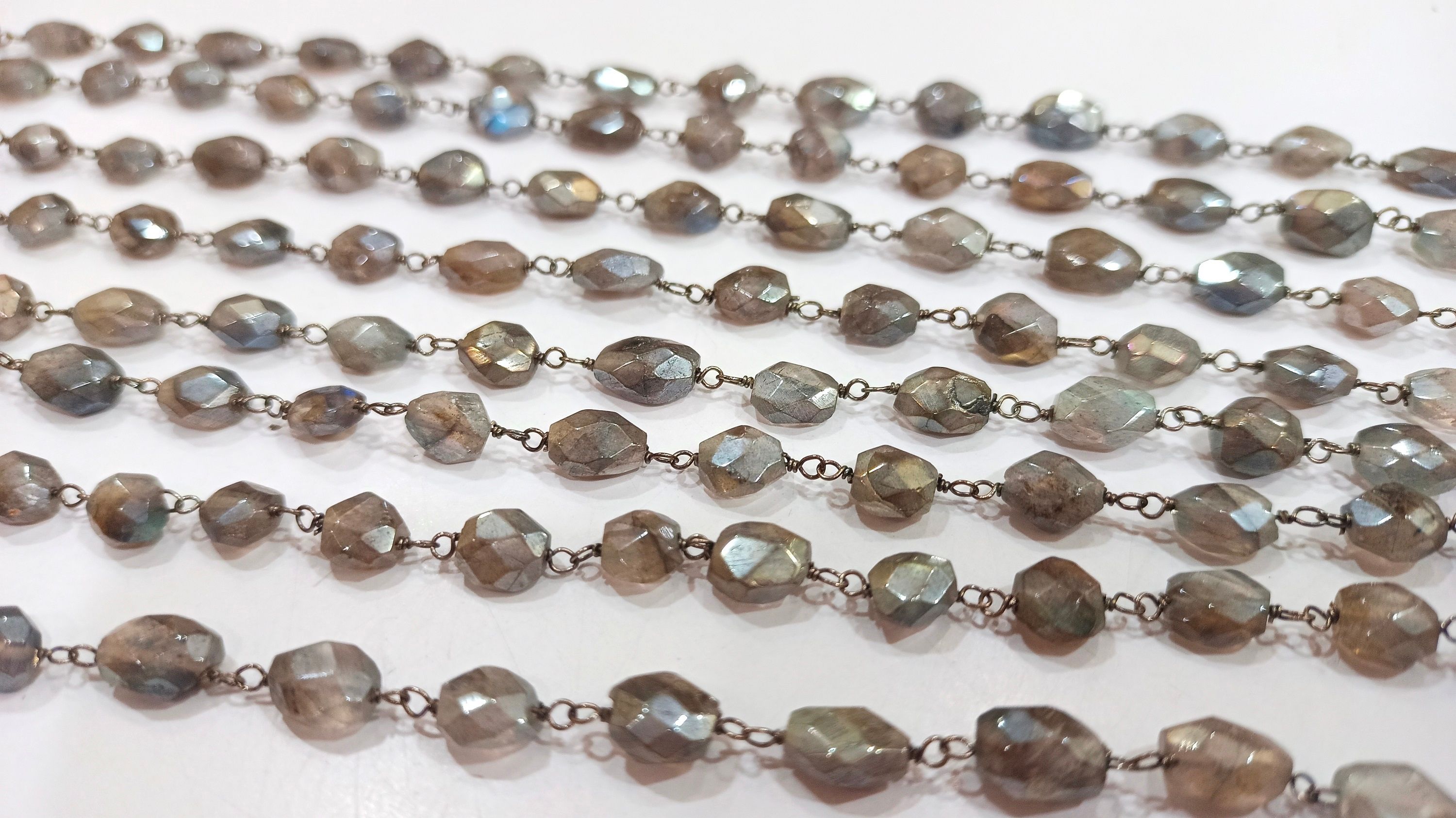 Natural Labradorite Oval Faceted 4X7 to 6X12 Rosary Chain Sold Per Foot