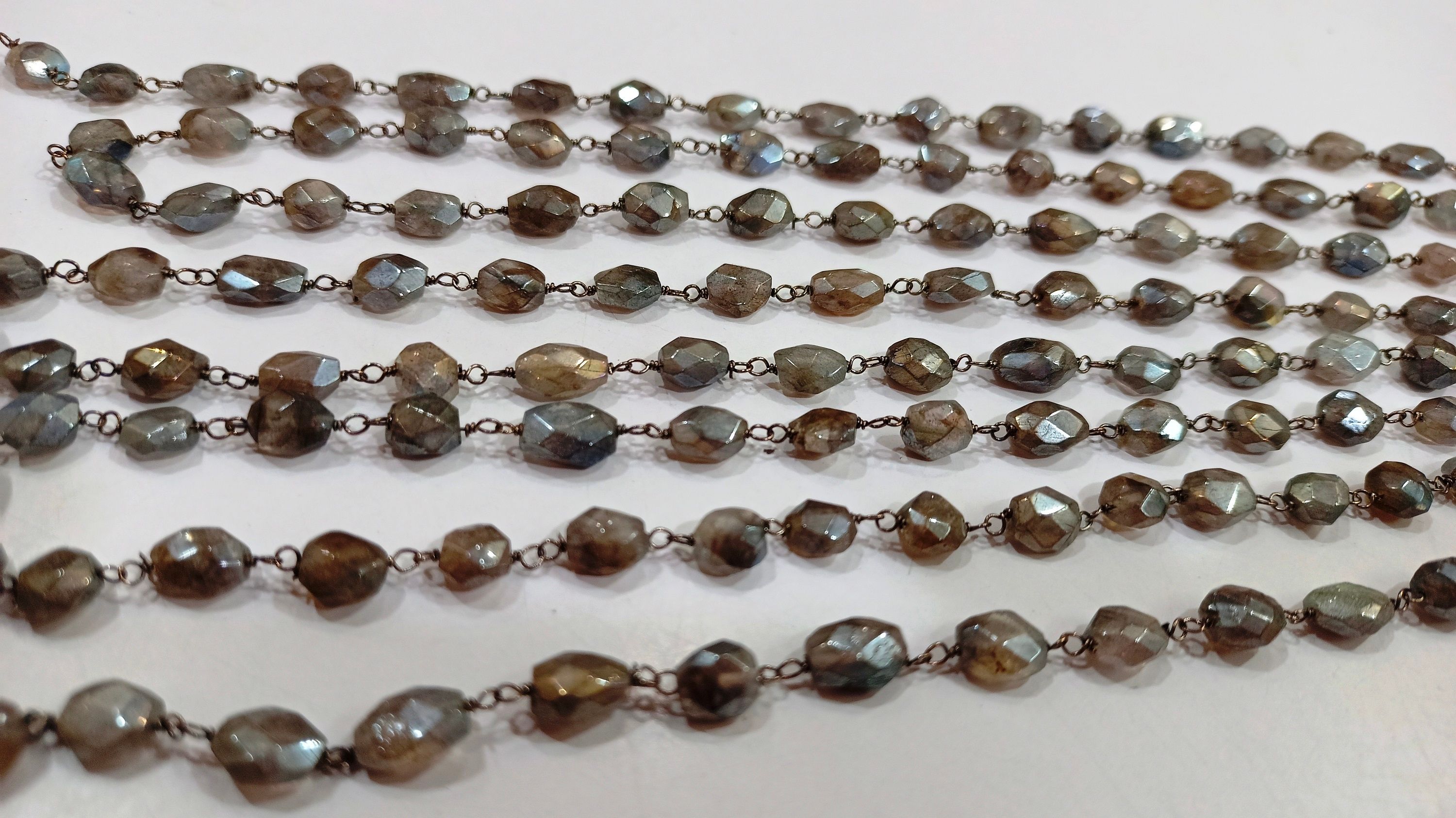 Natural Labradorite Oval Faceted 4X7 to 6X12 Rosary Chain Sold Per Foot