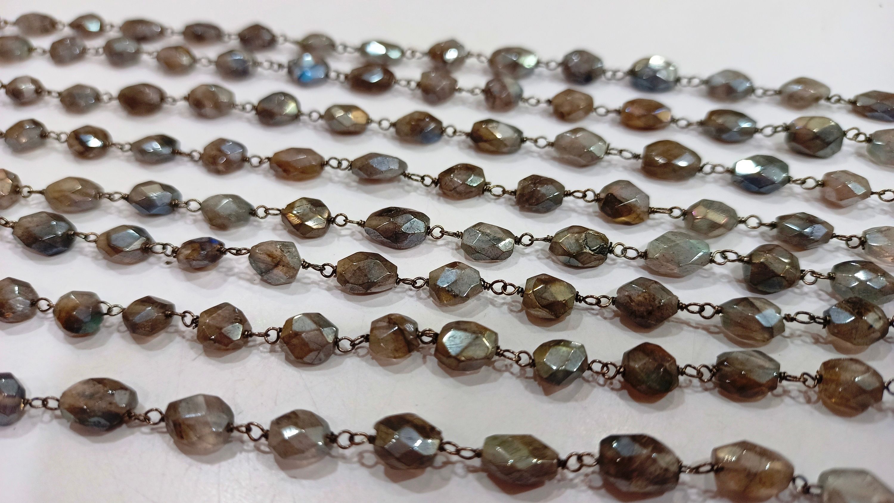 Natural Labradorite Oval Faceted 4X7 to 6X12 Rosary Chain Sold Per Foot