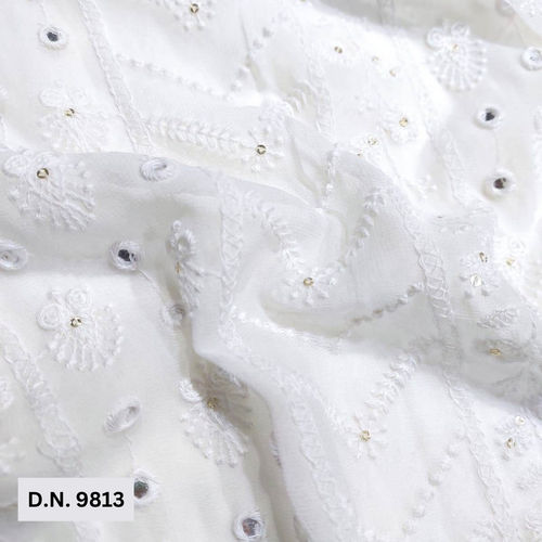 White Mirror Work Embroidery fabric