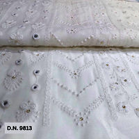 White Mirror Work Embroidery fabric