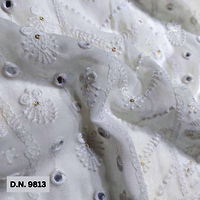 White Mirror Work Embroidery fabric