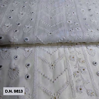 White Mirror Work Embroidery fabric