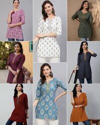 Designer Tunics - Cotton Printed Fabric, Size M:38 L:40 Xl:42 Xxl:44, Multicolour, Short Sleeves, Suitable For Regular And Office Wear