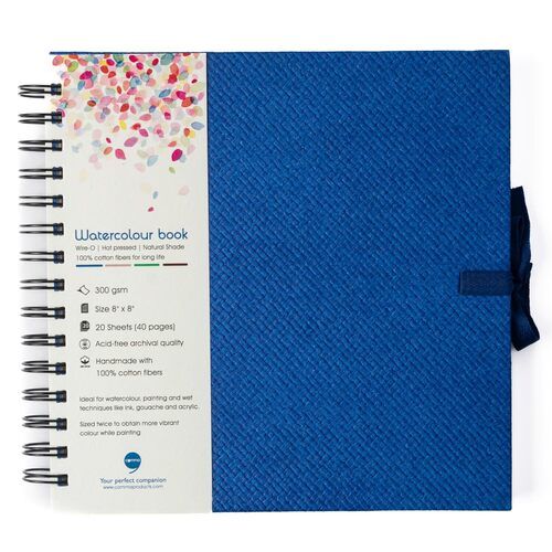 Comma Watercolour Book 8" X 8" 300GSM Wire-O Hot Pressed (Royal Blue)