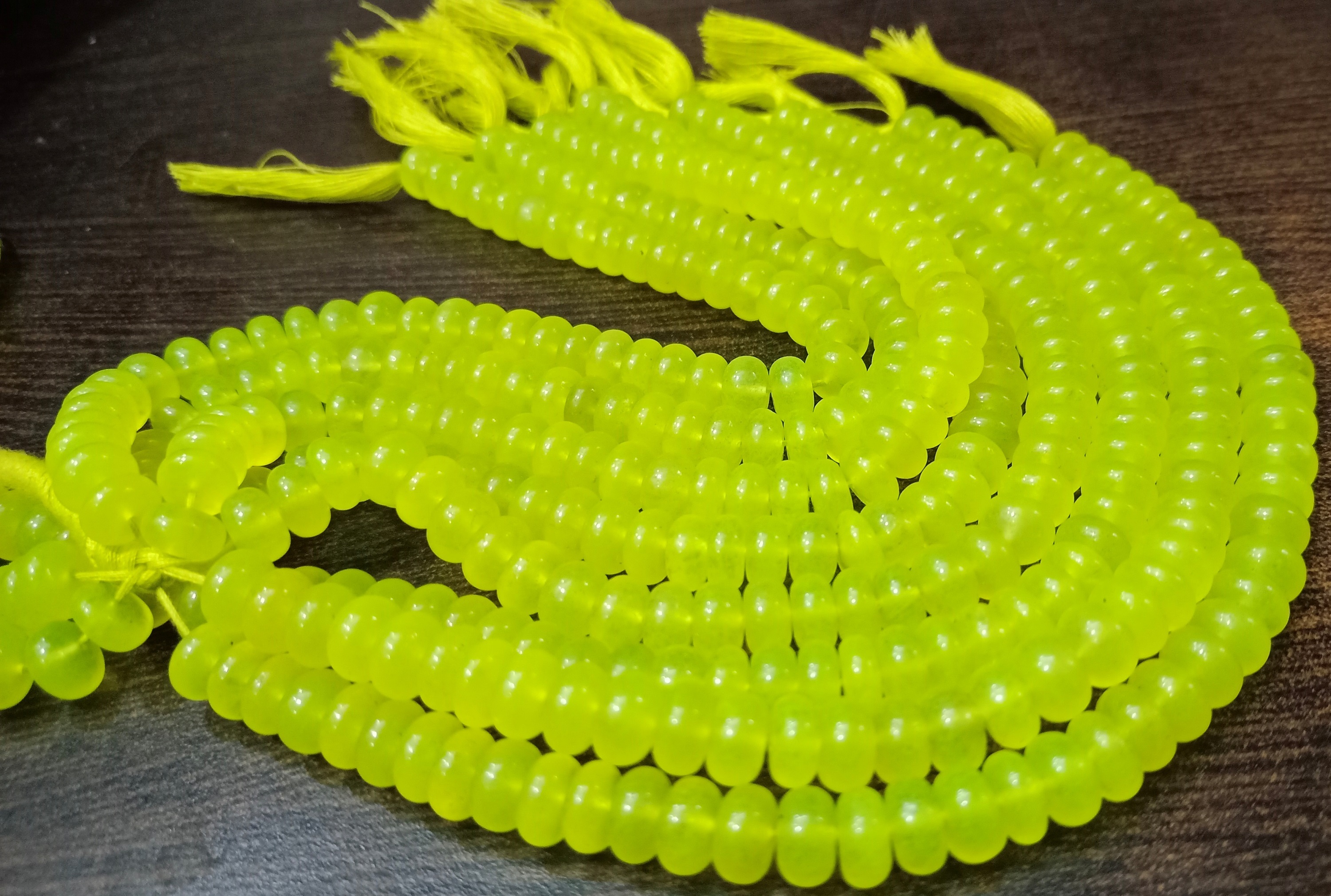 Natural Lime Neon Green Chalcedony Rondelle Plain 8mm Sold per Strand 8'' Long