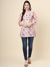 Cotton Tunics - Cotton Fabric, Size M(38)/l(40)/xl(42), Multicolour With 6 Unique Printed Designs, Short Sleeve Ethnic Style