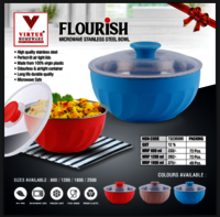 Flourish Virtue Homeware Microwave St. Steel Bowl - 1200 Ml | Airtight Lids, Microwave & Freezer Safe, Long Lasting Durability