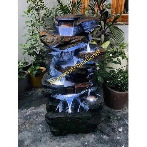 Black Dhanwanti Fiber Rock Indoor Fountain With Led Light,Home, And,Garden Decoration,