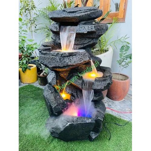 Gray Dhanwanti Fiber Rock Indoor Fountain With Led Light For Home Decor