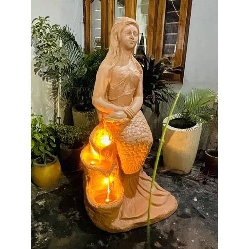 Brown Dhanwanti Lady Indoor Fountain With Led Light For Home And Garden Decor