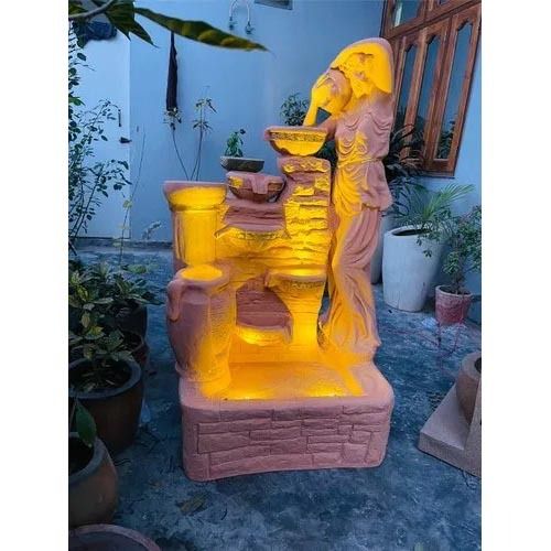 White Dhanwanti Fiber Lady Indoor Fountain With Led Light For Home And Garden Decor