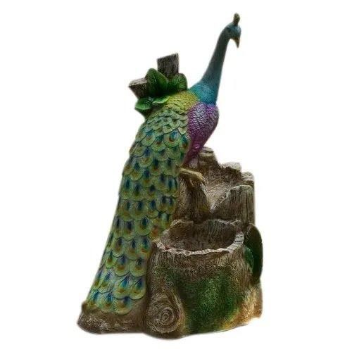 Brown Dhanwanti Peacock Indoor Fountain With Led Light For Garden Decor