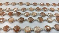 Natural Peach Moonstone Coin Shape 12mm Bezel Connector Chain Sold Per Foot