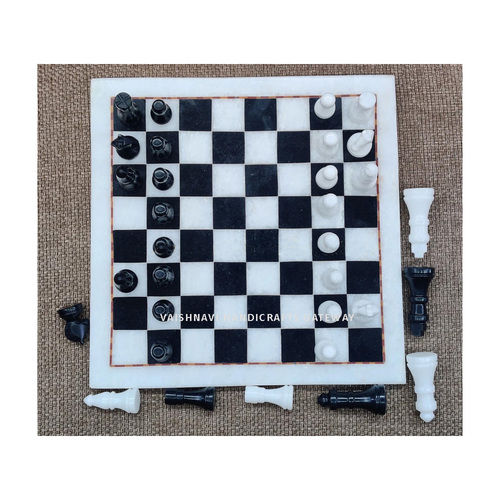 Handmade Marble Chess With Stone Coins Set For Home And Hotel Use