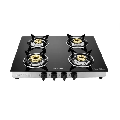 SF 4002 Stainless Steel Four Burner Gas Stove - Automatic Ignition Easy to Clean Surface Ideal for Home and Commercial Use