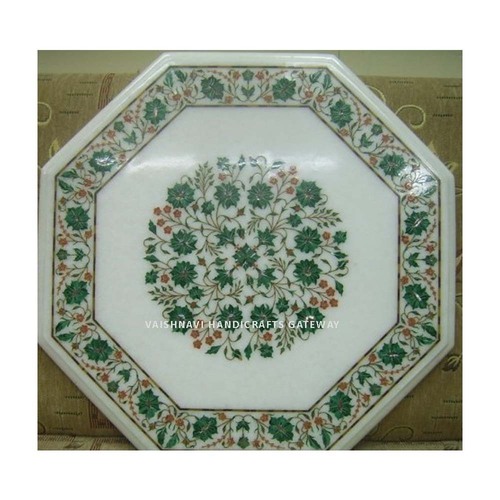 Latest Production White Makrana Marble With Natural Stone Inlay Work Coffee Table Top