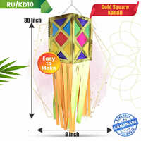 Ru-kd10 Gold Square Diwali Lantern - Paper, 30x8 Inches | Multicolor Design, Modern Style, Ideal For Indoor & Outdoor Decor