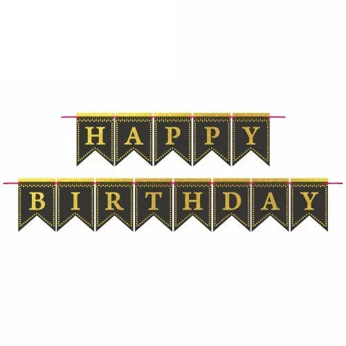 Black Happy Birthday Glitter Banner