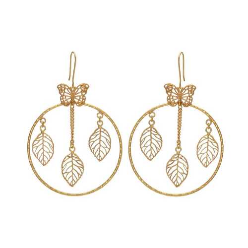 Golden butterfly and leaf dangle earring