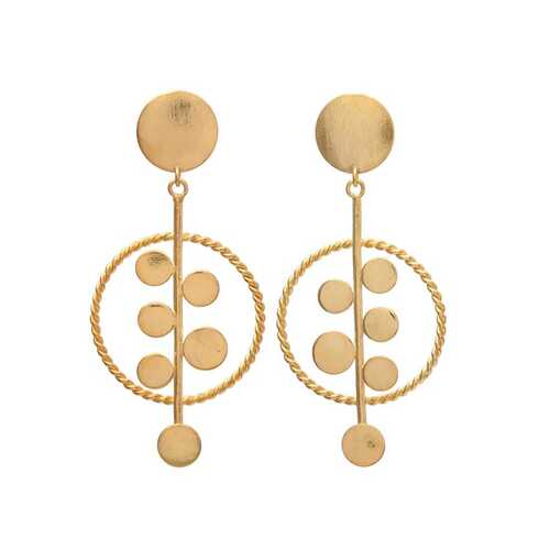 Designer round long gold plated earring