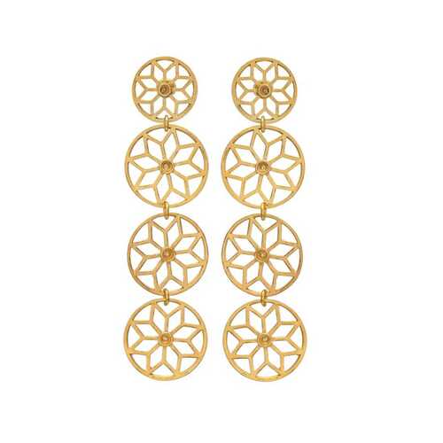 Woman gold plated dangle rounds earring set