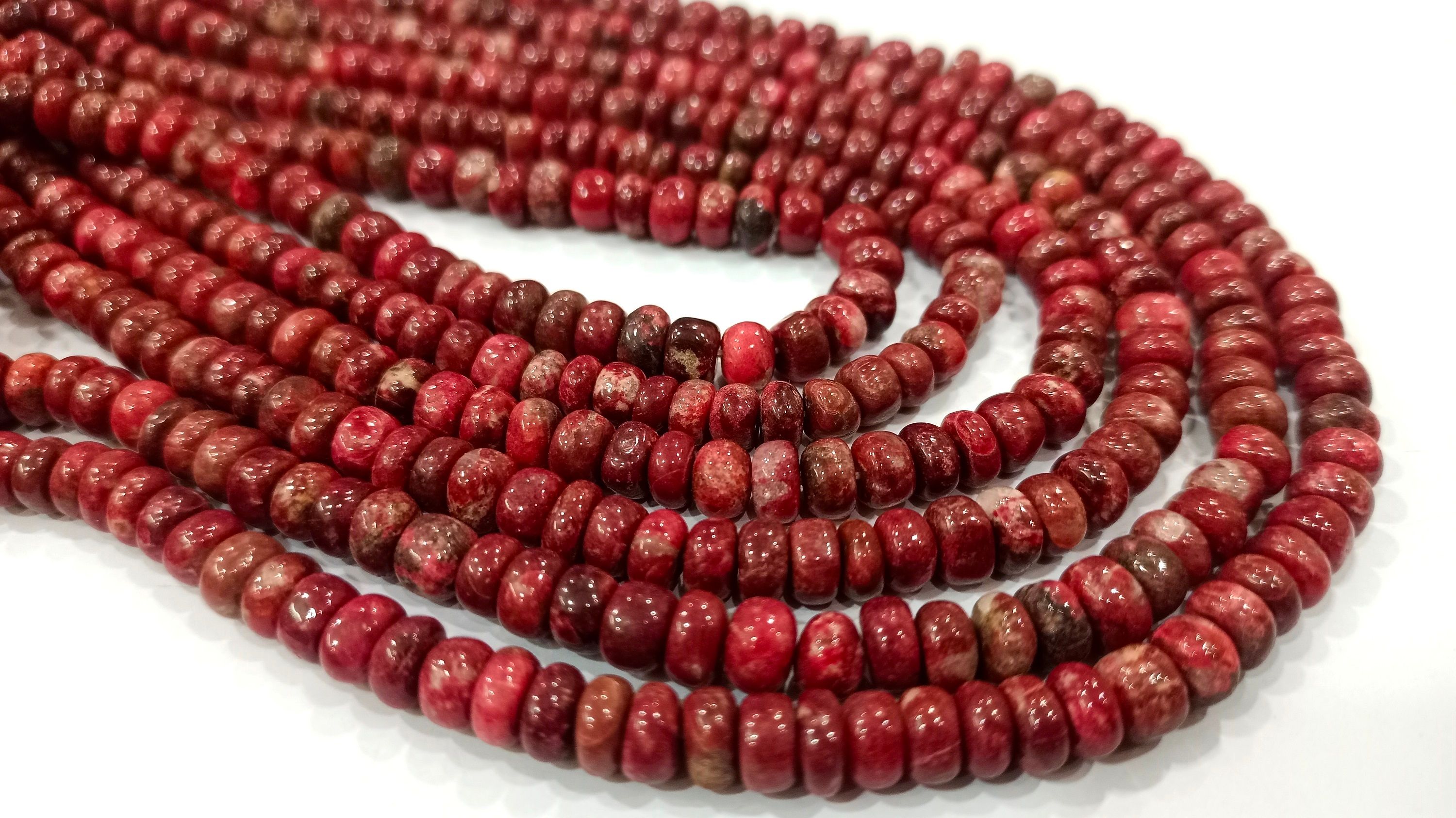 Natural Rhodonite Gemstone Rondelle Plain 6mm Beads per strand 8'' long