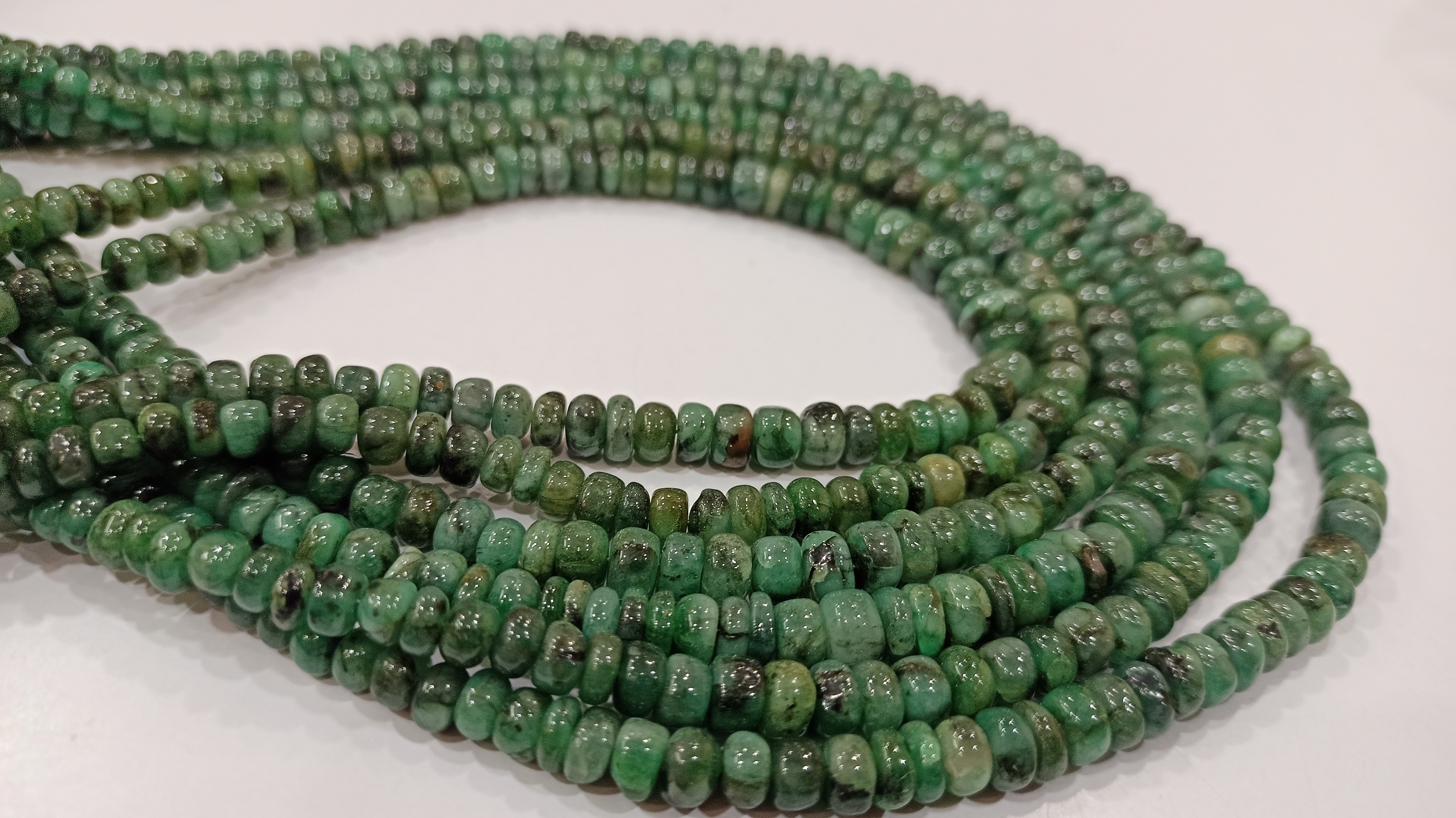 Natural Untreated Emerald Rondelle Plain 6 to 10mm Beads Sold per Strand 8'' Long