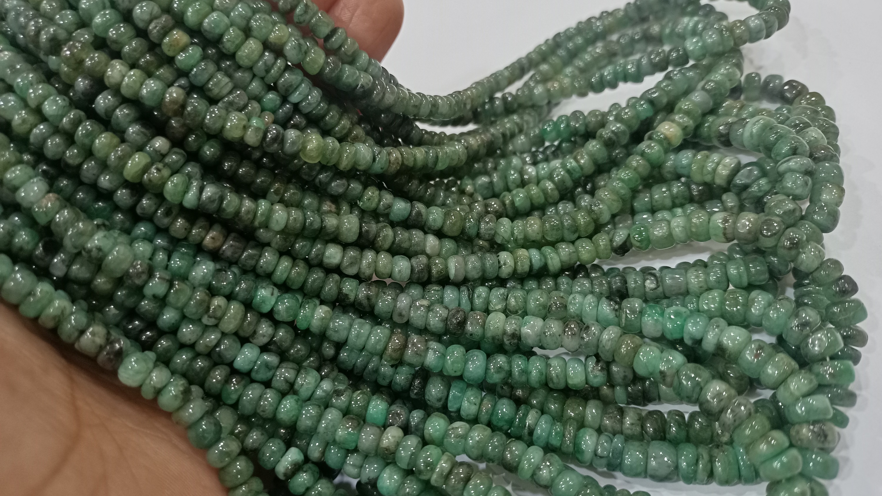 Natural Untreated Emerald Rondelle Plain 6 to 10mm Beads Sold per Strand 8'' Long