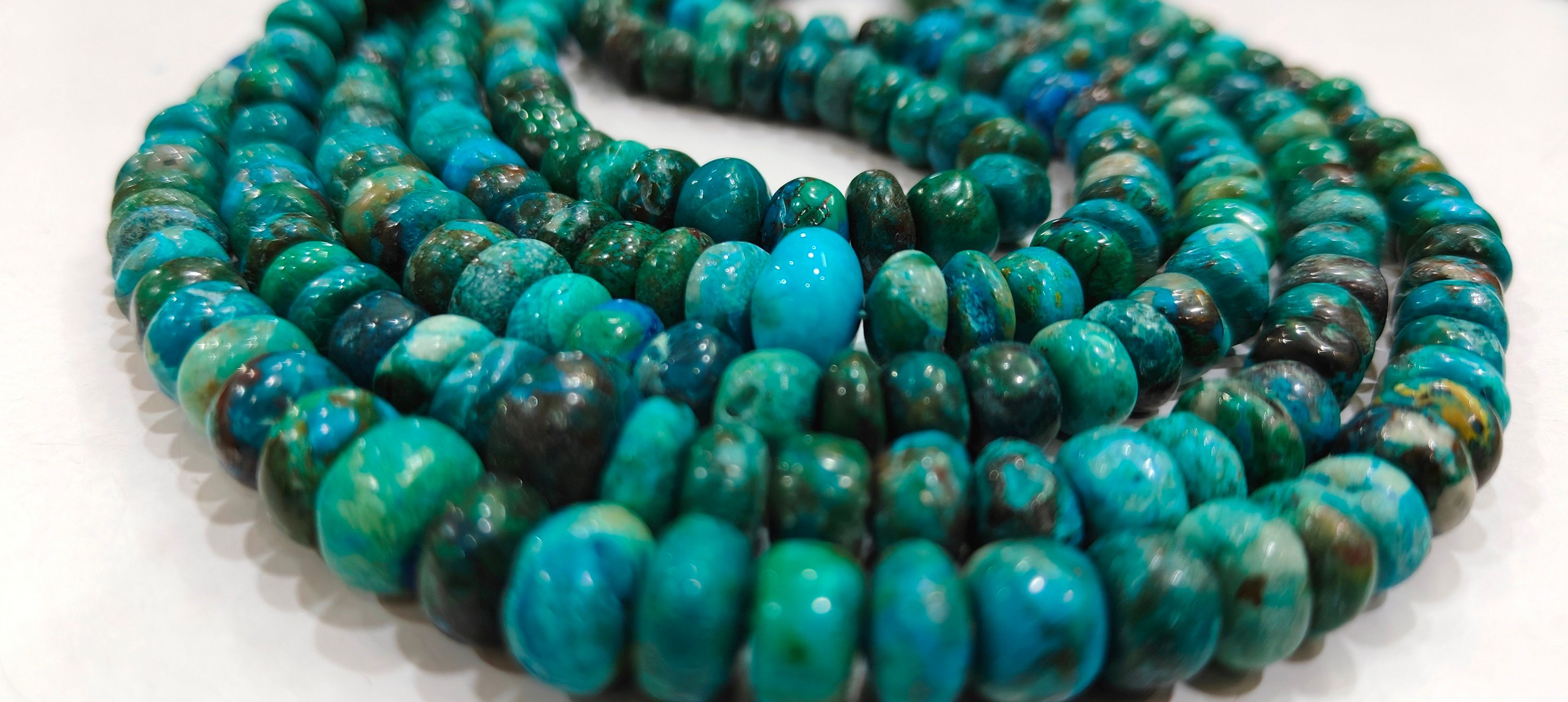 Natural Chrysocolla 5 to 10mm Rondelle Plain Beads Per Strand 8'' Long