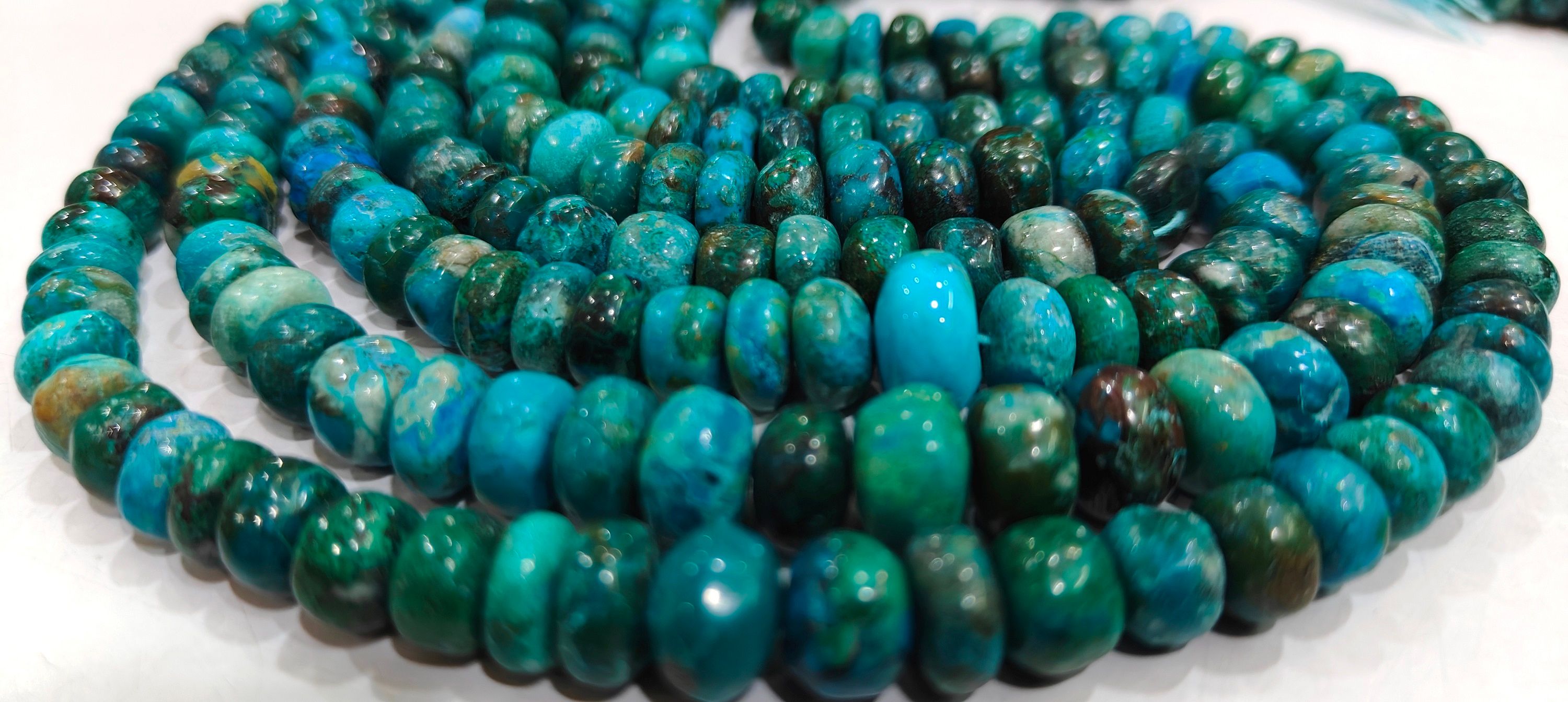 Natural Chrysocolla 5 to 10mm Rondelle Plain Beads Per Strand 8'' Long