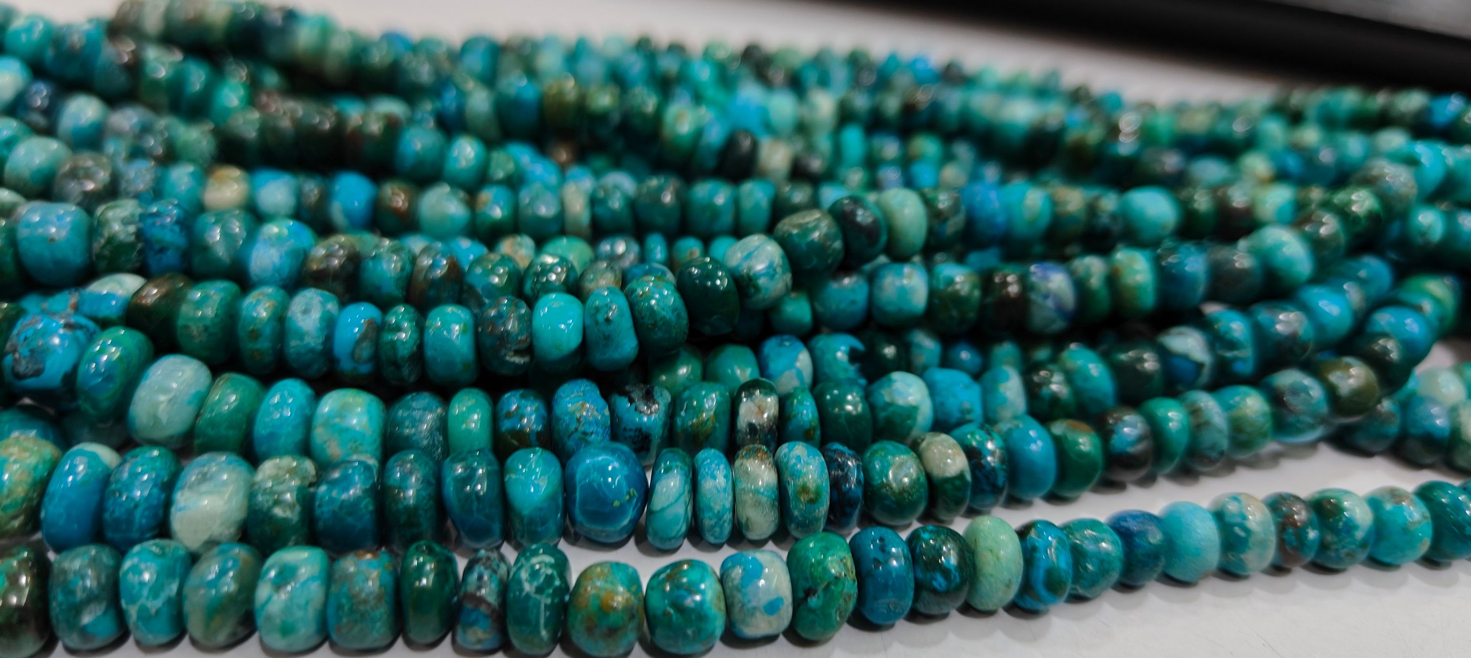 Natural Chrysocolla 5 to 10mm Rondelle Plain Beads Per Strand 8'' Long