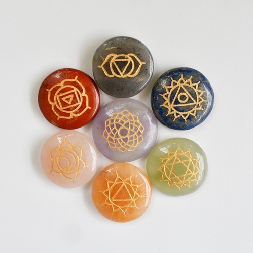 7 Chakra Stones Set, Round Reiki Chakras Crystal Gift Set