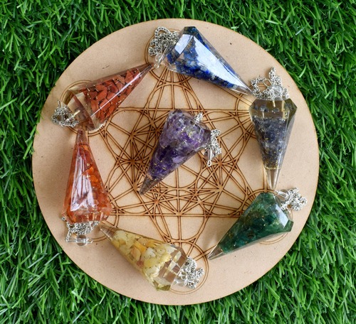 7 Chakra Stones Pendulum Set, 7 Chakras Orgone Pendulums Gift Set