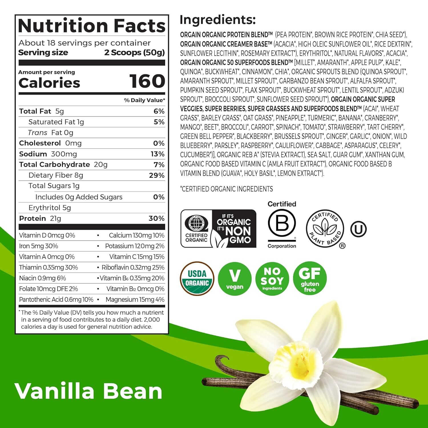Orgain Organic Vegan Protein  50 Superfoods Powder