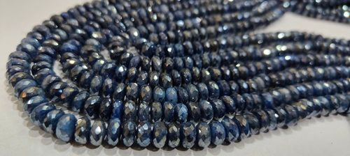 Natural Blue Sapphire Silverite Rondelle Faceted 6 to 9mm strand 8'' Long