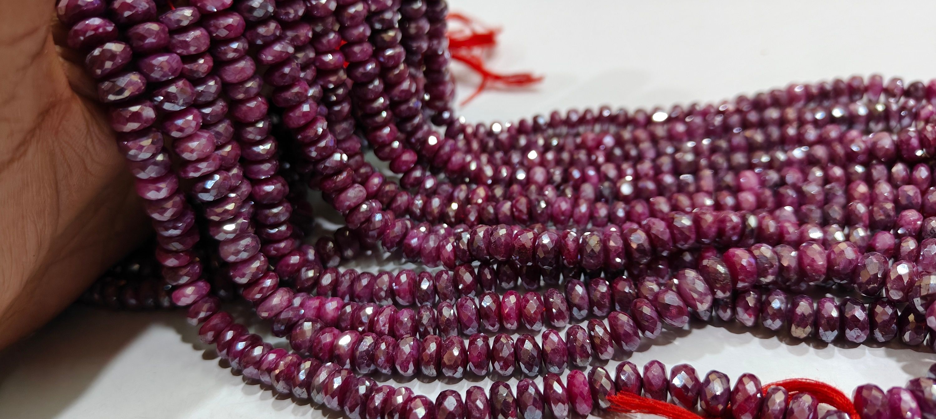 Natural Ruby Silverite Rondelle Faceted 8mm Beads strand 8 Inches Long