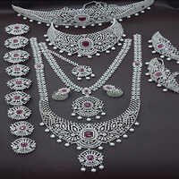 Red Stone Matching Beautiful Bridal Jewellery Set - Silver Pearls, Standard Size | Perfect For Wedding, Engagement, Anniversary, Gift