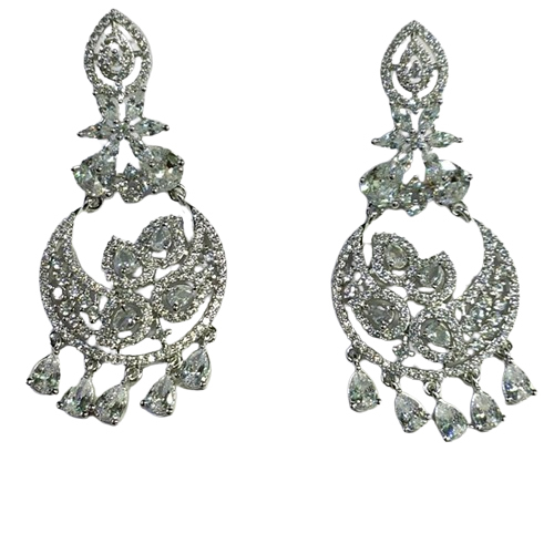 Diamond Looking Silver Polish Earrings