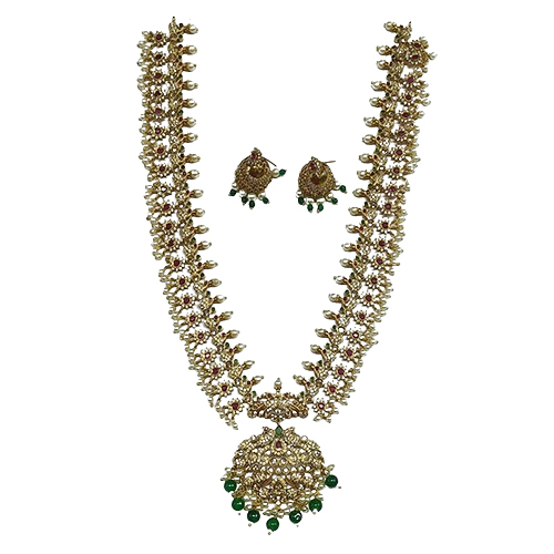 Peacock Looking Mat Polish Long Necklace