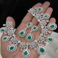 Green Silver Plating Cz Necklace Gender: Women