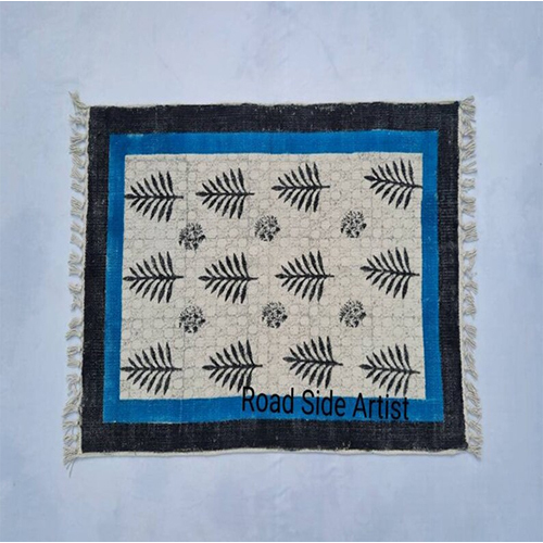 2X3cm Cotton Handblock Printed Black And White With Blue Rug