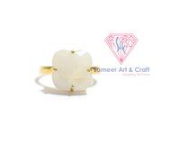 925 Sterling Silver Natural Rainbow Moonstone Clover Shape Prong Setting Gold Plated Ring