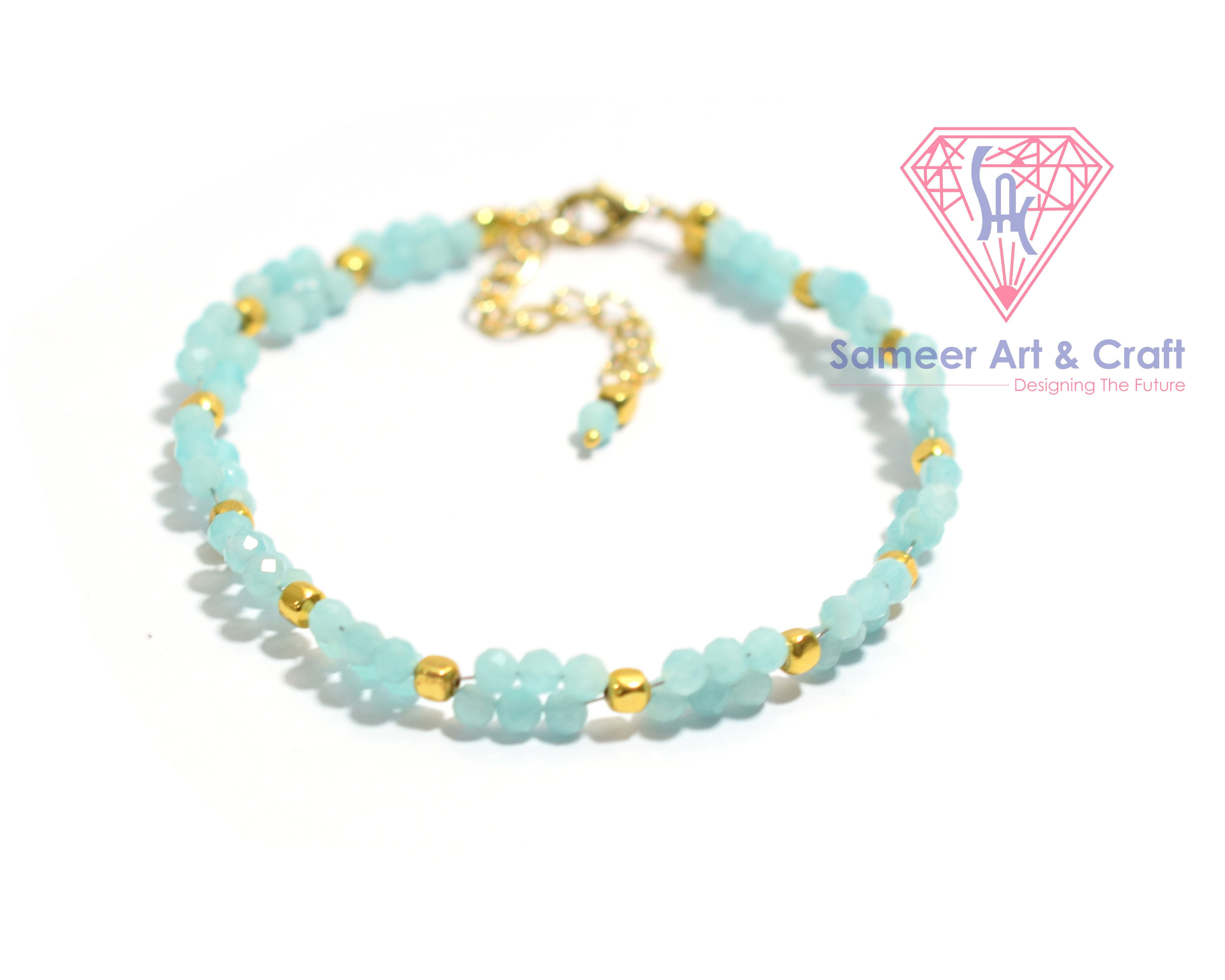 Amazonite Gemstone Gold Plated Handmade Adjustable Beaded Bracelet