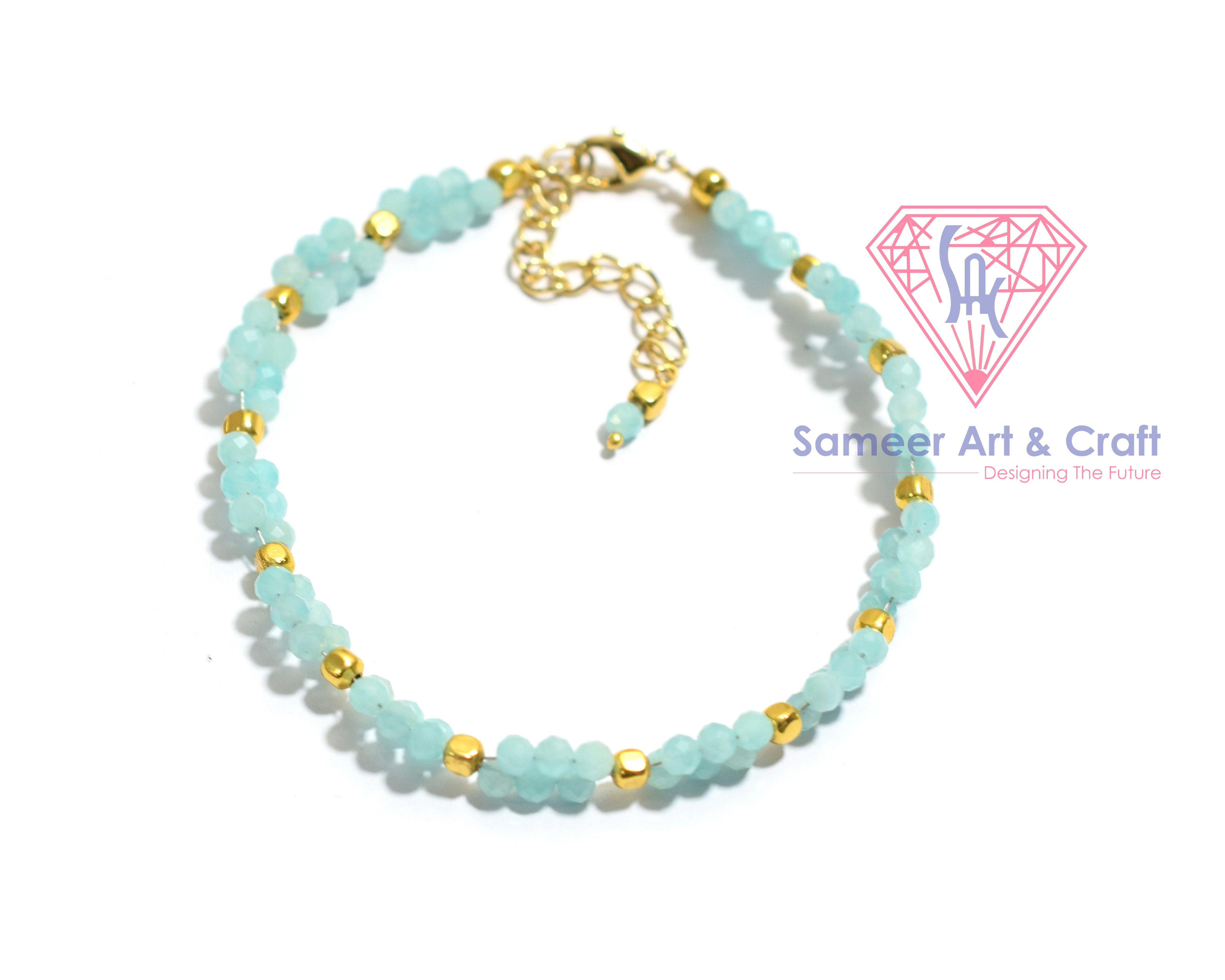 Amazonite Gemstone Gold Plated Handmade Adjustable Beaded Bracelet