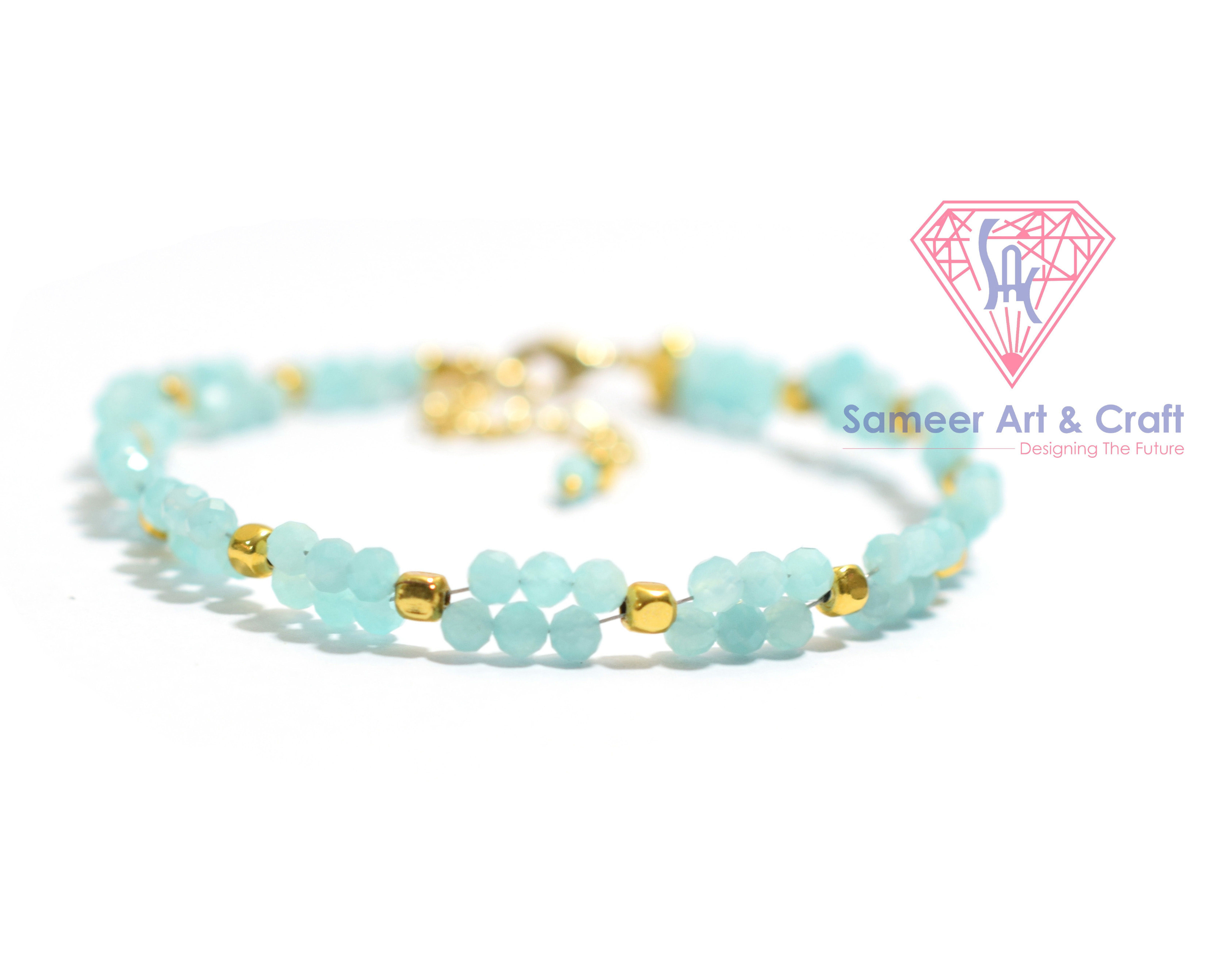 Amazonite Gemstone Gold Plated Handmade Adjustable Beaded Bracelet