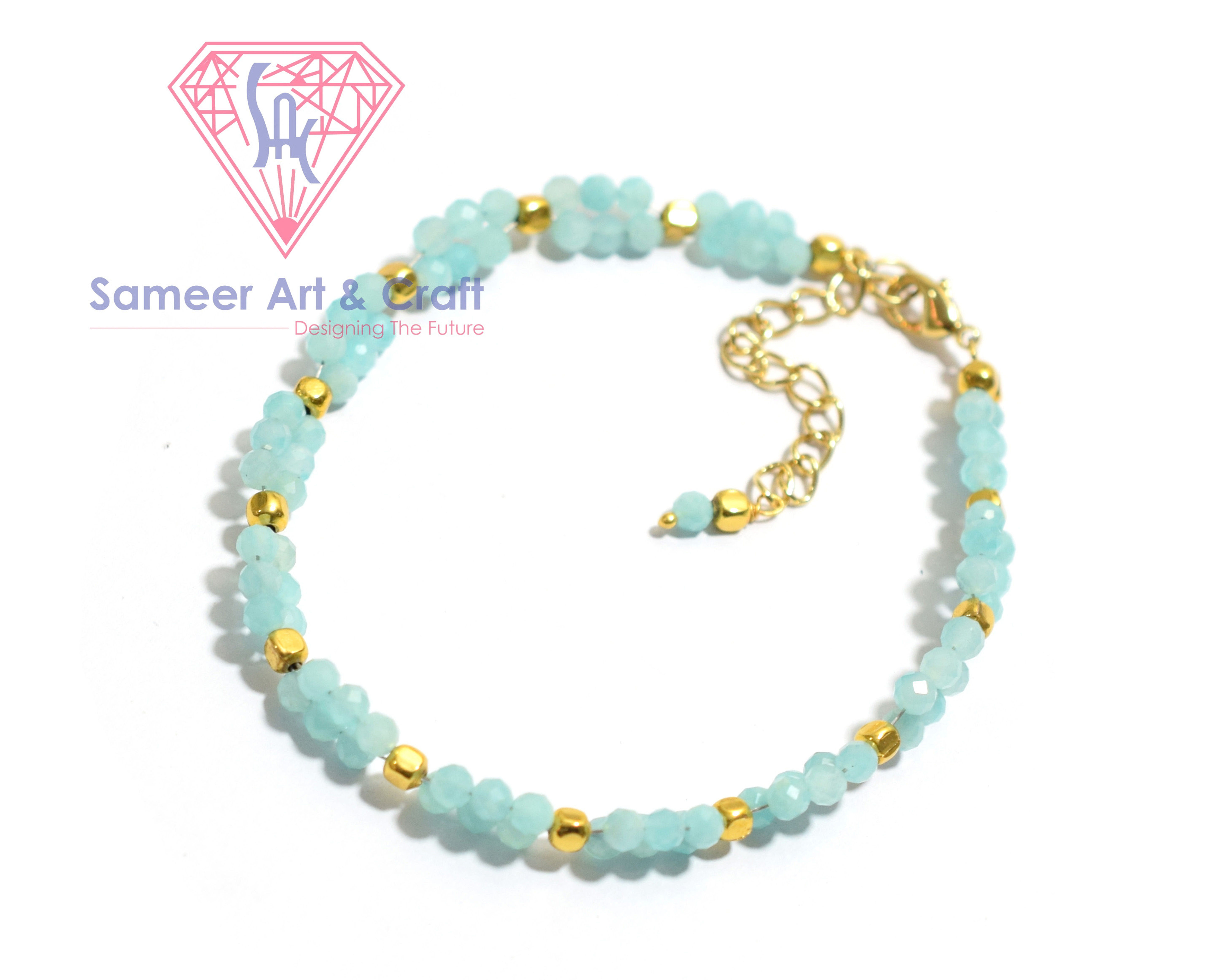 Amazonite Gemstone Gold Plated Handmade Adjustable Beaded Bracelet